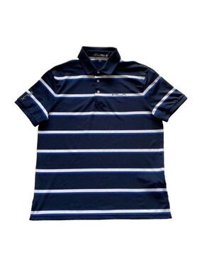 RLX Ralph Lauren Wicking Golf Polo Shirt Mens Sz L Navy White Striped